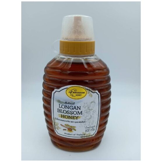 น้ำผึ้งดอกลำไย บุษราคัม ฮันนี่ ขนาด 800 กรัม (ขวดรวงผึ้ง)