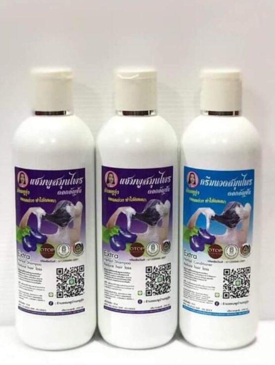 Butterfly Pea Herbal Shampoo & Hair Conditioner Set, 250 ml. * 1 bottle (Baan Kru Rung)