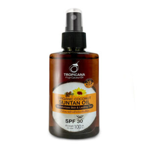 น้ำมันมะพร้าวสกัดเย็นออร์แกนิกสำหรับอาบแดด ปรับผิวแทน SPF30 ขนาด 100 ML ตรา Tropicana (ทรอปิคานา)