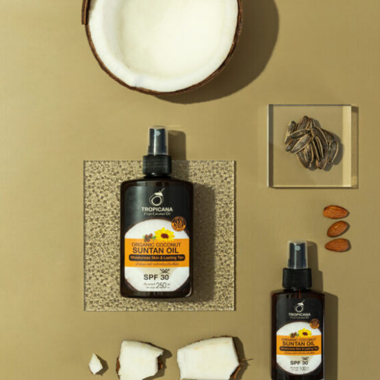 น้ำมันมะพร้าวสกัดเย็นออร์แกนิกสำหรับอาบแดด ปรับผิวแทน SPF30 ขนาด 100 ML ตรา Tropicana (ทรอปิคานา) - Image 4