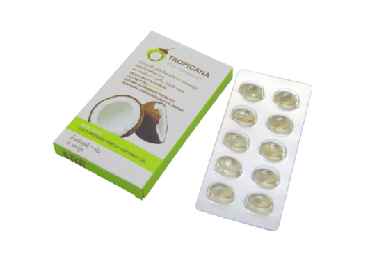 น้ำมันมะพร้าวสกัดเย็น ชนิด แคปซูล ขนาด 100 MG (จำนวน 10 เม็ด) ตรา Tropicana (ทรอปิคานา) - Image 2