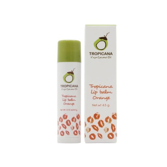 ลิปบาล์มบำรุงริมฝีปากน้ำมันมะพร้าวแบบแท่ง สูตร NON PRESERVATIVE กลิ่น ORANGE ขนาด 4.5 กรัม ตรา Tropicana (ทรอปิคานา)