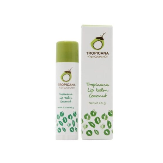 ลิปบาล์มบำรุงริมฝีปากน้ำมันมะพร้าวแบบแท่ง สูตร NON PRESERVATIVE กลิ่น COCONUT ขนาด 4.5 กรัม ตรา Tropicana (ทรอปิคานา)