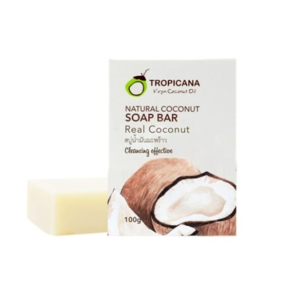 สบู่ก้อนน้ำมันมะพร้าว สูตร NON PRESERVATIVE กลิ่น REAL COCONUT ขนาด 100 กรัม ตรา Tropicana (ทรอปิคานา)