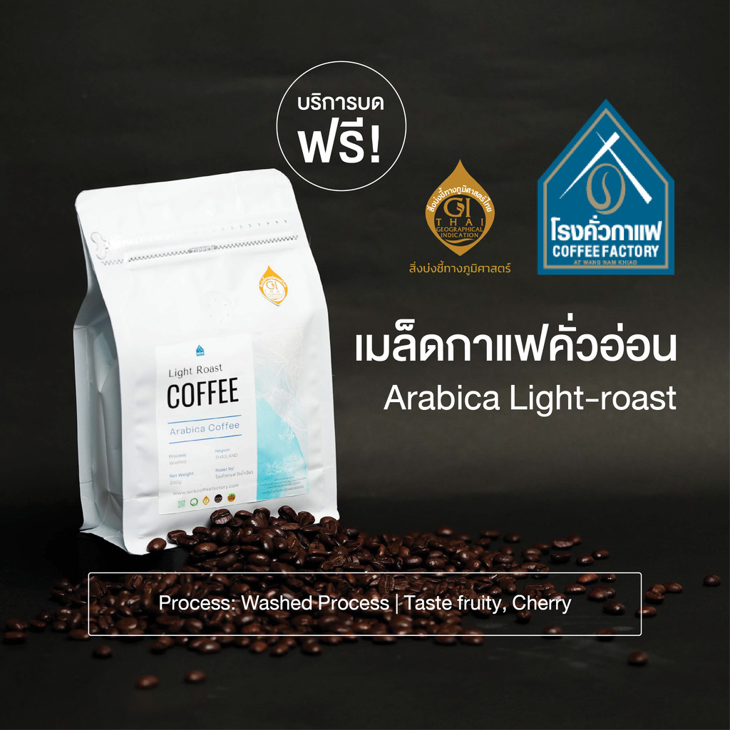 เมล็ดกาแฟอาราบิก้าคั่วอ่อน [บด] ขนาด 250 กรัม ตรา โรงคั่วกาแฟ